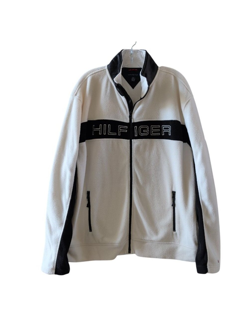 Vintage Y2K Tommy Hilfiger Cold Stop Fleece Jacket Mens XL White Black Spellout
